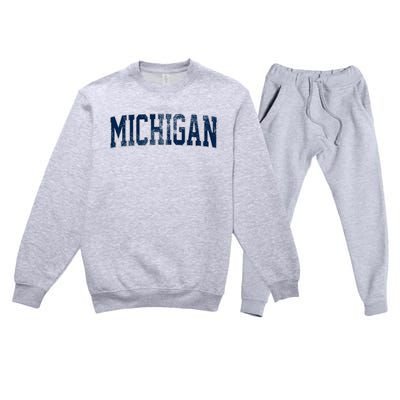 Vintage Michigan Look Maize Blue Retro Font Michigan Premium Crewneck Sweatsuit Set