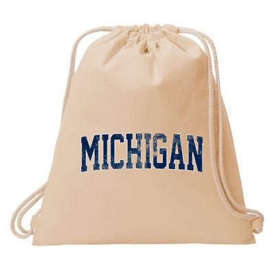 Vintage Michigan Look Maize Blue Retro Font Michigan Drawstring Bag