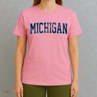 Vintage Michigan Look Maize Blue Retro Font Michigan T-Shirt
