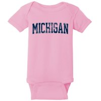 Vintage Michigan Look Maize Blue Retro Font Michigan Baby Bodysuit