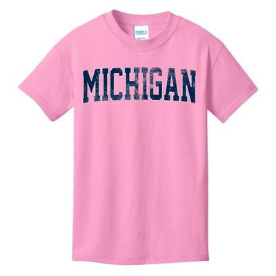 Vintage Michigan Look Maize Blue Retro Font Michigan Kids T-Shirt