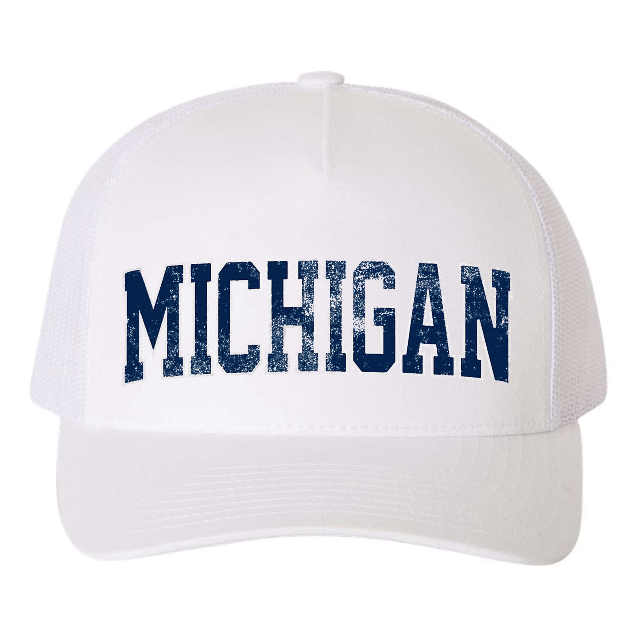 Vintage Michigan Look Maize Blue Retro Font Michigan Yupoong Adult 5-Panel Trucker Hat