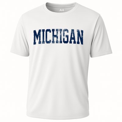 Vintage Michigan Look Maize Blue Retro Font Michigan Performance Shirt