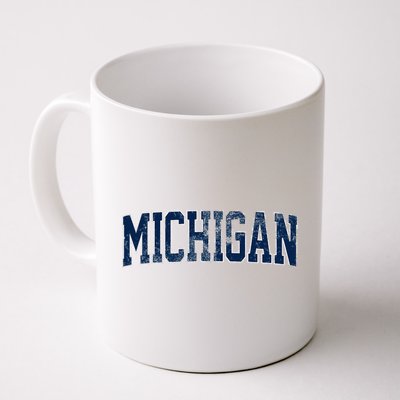 Vintage Michigan Look Maize Blue Retro Font Michigan Mug
