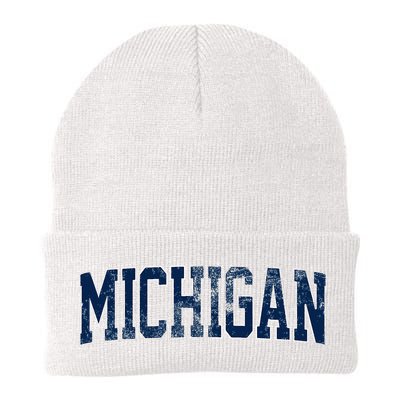Vintage Michigan Look Maize Blue Retro Font Michigan Beanie