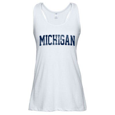 Vintage Michigan Look Maize Blue Retro Font Michigan Ladies Essential Flowy Tank