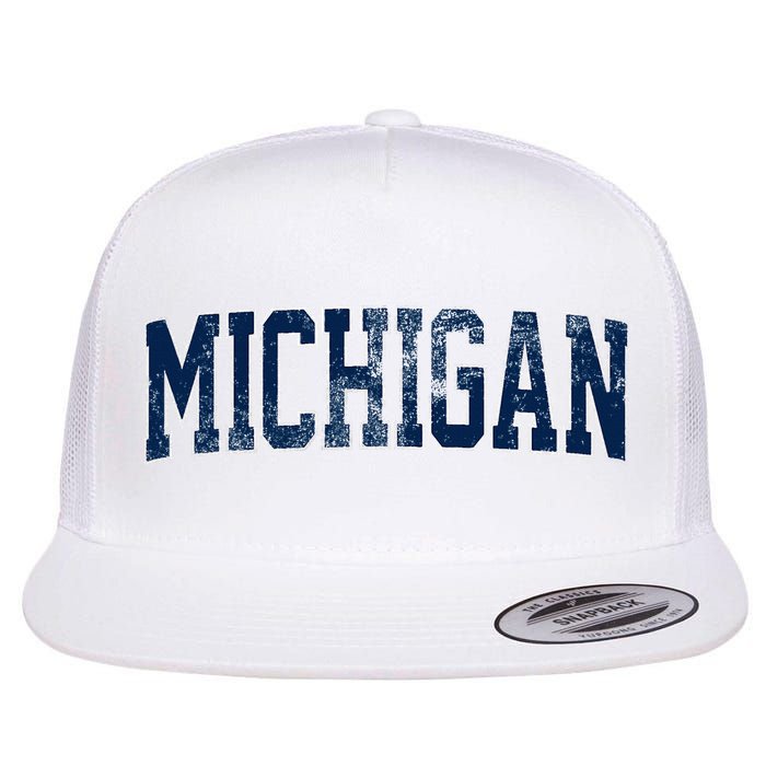 Vintage Michigan Look Maize Blue Retro Font Michigan Flatbill Hat