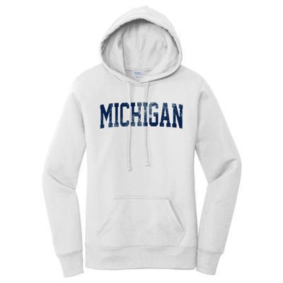 Vintage Michigan Look Maize Blue Retro Font Michigan Women's Pullover Hoodie