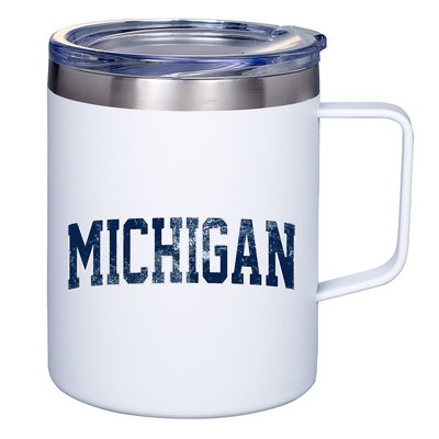 Vintage Michigan Look Maize Blue Retro Font Michigan 12oz Stainless Steel Coffee Mug