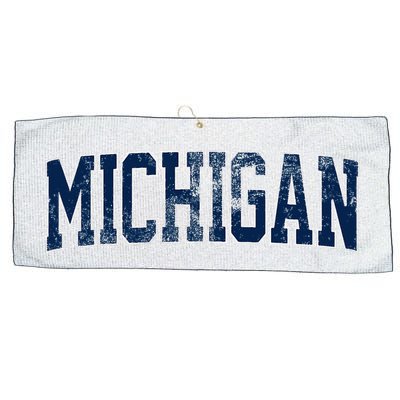 Vintage Michigan Look Maize Blue Retro Font Michigan Large Microfiber Waffle Golf Towel