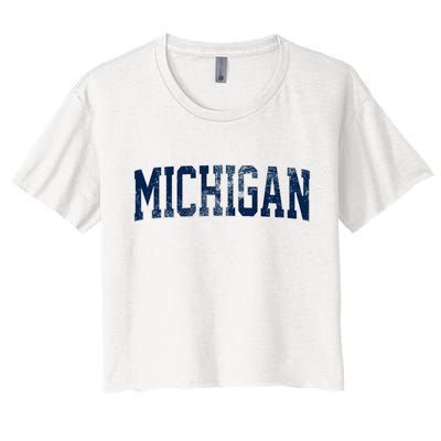 Vintage Michigan Look Maize Blue Retro Font Michigan Crop Top