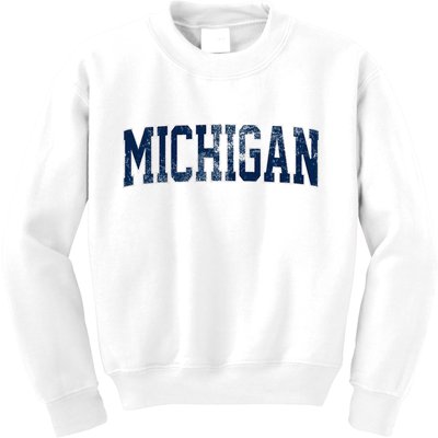 Vintage Michigan Look Maize Blue Retro Font Michigan Kids Sweatshirt