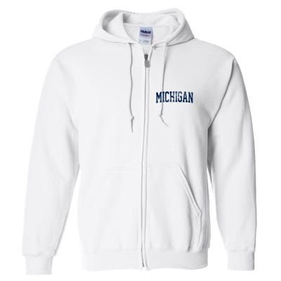 Vintage Michigan Look Maize Blue Retro Font Michigan Full Zip Hoodie