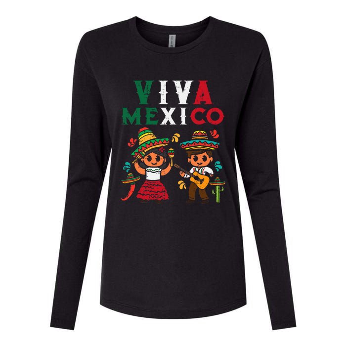 Viva Mexico Maracas Guitar Mexican Independence Womens Cotton Relaxed Long Sleeve T-Shirt