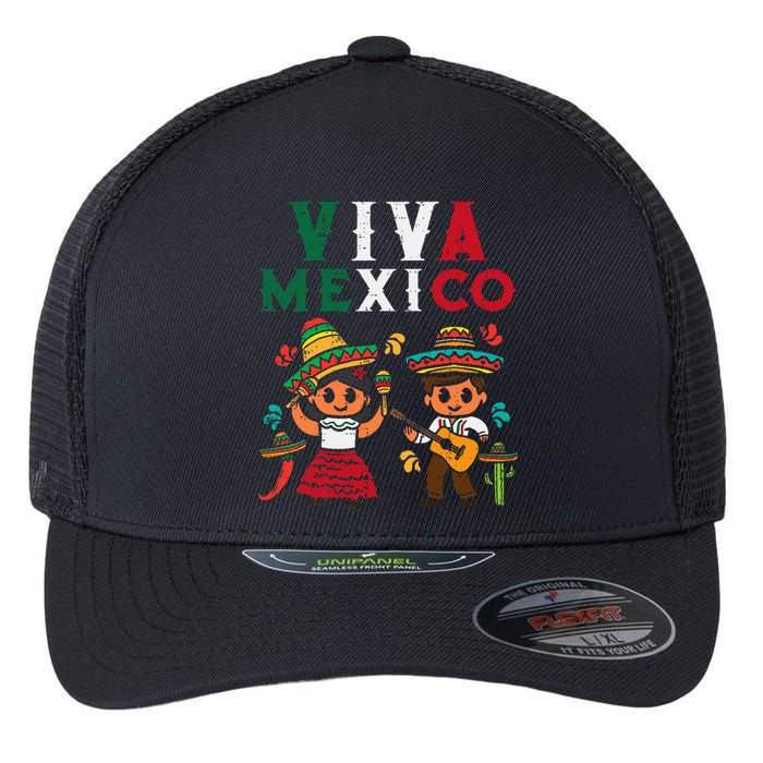 Viva Mexico Maracas Guitar Mexican Independence Flexfit Unipanel Trucker Cap