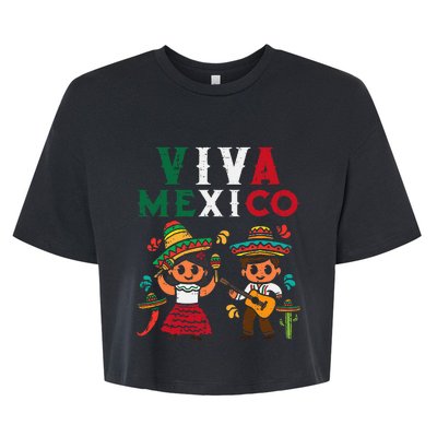 Viva Mexico Maracas Guitar Mexican Independence Bella+Canvas Jersey Crop Tee