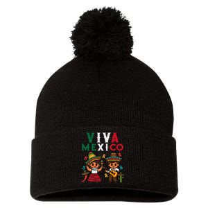 Viva Mexico Maracas Guitar Mexican Independence Pom Pom 12in Knit Beanie