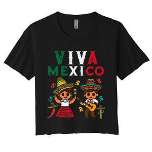 Viva Mexico Maracas Guitar Mexican Independence Women's Crop Top Tee