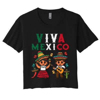 Viva Mexico Maracas Guitar Mexican Independence Women's Crop Top Tee