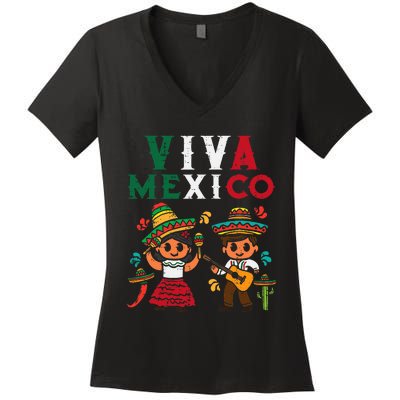 Viva Mexico Maracas Guitar Mexican Independence Women's V-Neck T-Shirt