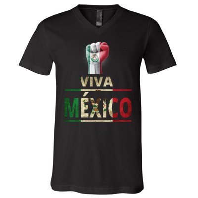 Viva Mexico Mexican Pride Fist V-Neck T-Shirt