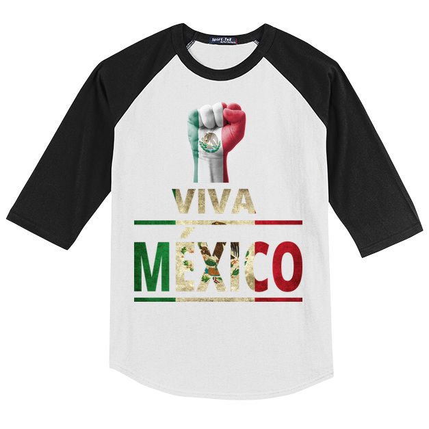 Viva Mexico Mexican Pride Fist Kids Colorblock Raglan Jersey