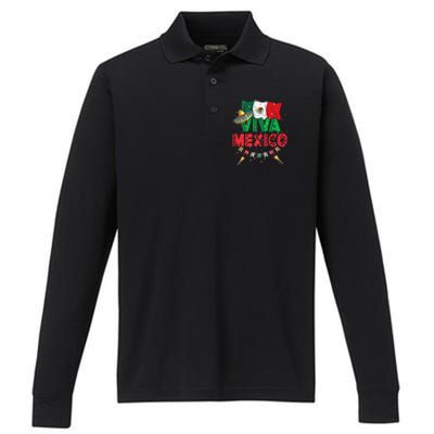 Viva Mexico Mexican Independence Day Independencia De Mexico Gift Performance Long Sleeve Polo