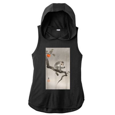 Vintage Macaque Monkey Japanese Nature Japan Art Ladies PosiCharge Tri-Blend Wicking Draft Hoodie Tank