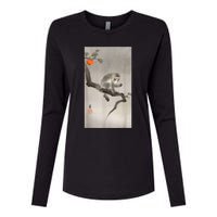 Vintage Macaque Monkey Japanese Nature Japan Art Womens Cotton Relaxed Long Sleeve T-Shirt