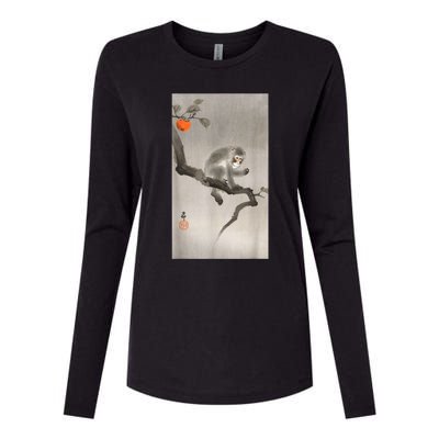 Vintage Macaque Monkey Japanese Nature Japan Art Womens Cotton Relaxed Long Sleeve T-Shirt