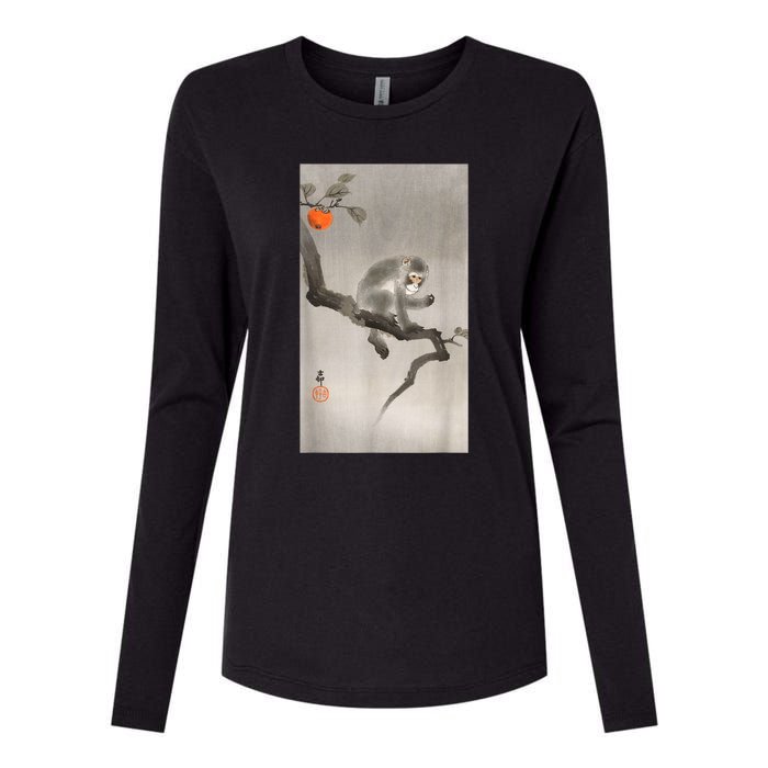 Vintage Macaque Monkey Japanese Nature Japan Art Womens Cotton Relaxed Long Sleeve T-Shirt