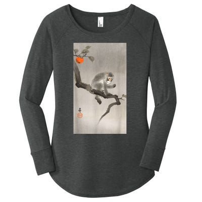 Vintage Macaque Monkey Japanese Nature Japan Art Women's Perfect Tri Tunic Long Sleeve Shirt