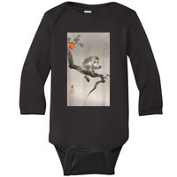 Vintage Macaque Monkey Japanese Nature Japan Art Baby Long Sleeve Bodysuit