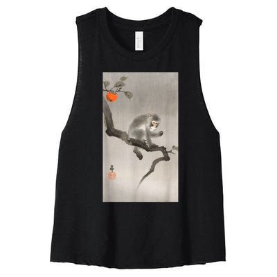 Vintage Macaque Monkey Japanese Nature Japan Art Women's Racerback Cropped Tank