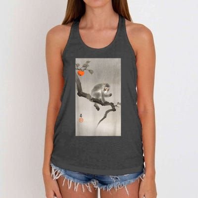 Vintage Macaque Monkey Japanese Nature Japan Art Women's Knotted Racerback Tank