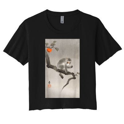 Vintage Macaque Monkey Japanese Nature Japan Art Women's Crop Top Tee