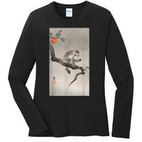 Vintage Macaque Monkey Japanese Nature Japan Art Ladies Long Sleeve Shirt