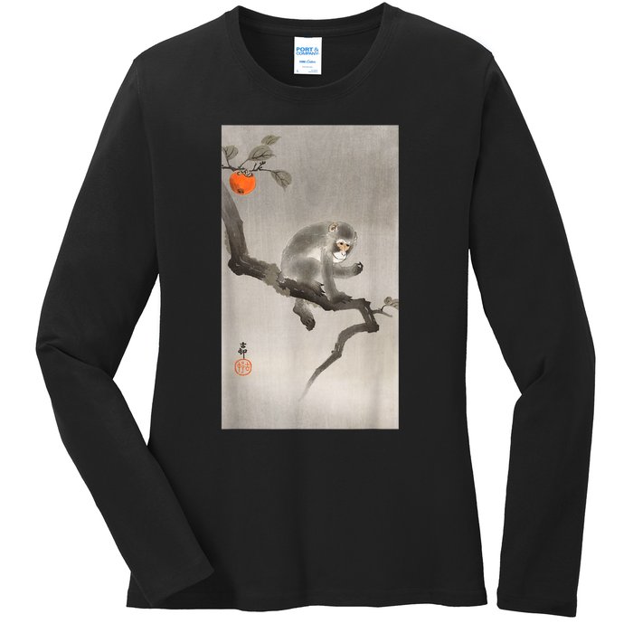 Vintage Macaque Monkey Japanese Nature Japan Art Ladies Long Sleeve Shirt