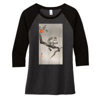 Vintage Macaque Monkey Japanese Nature Japan Art Women's Tri-Blend 3/4-Sleeve Raglan Shirt