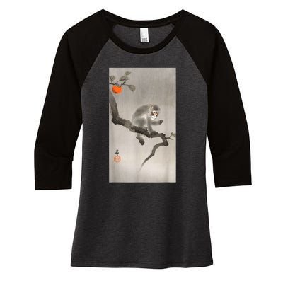 Vintage Macaque Monkey Japanese Nature Japan Art Women's Tri-Blend 3/4-Sleeve Raglan Shirt