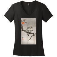 Vintage Macaque Monkey Japanese Nature Japan Art Women's V-Neck T-Shirt