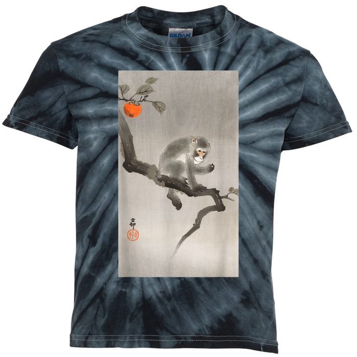 Vintage Macaque Monkey Japanese Nature Japan Art Kids Tie-Dye T-Shirt