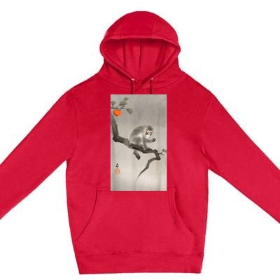 Vintage Macaque Monkey Japanese Nature Japan Art Premium Pullover Hoodie