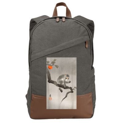 Vintage Macaque Monkey Japanese Nature Japan Art Cotton Canvas Backpack