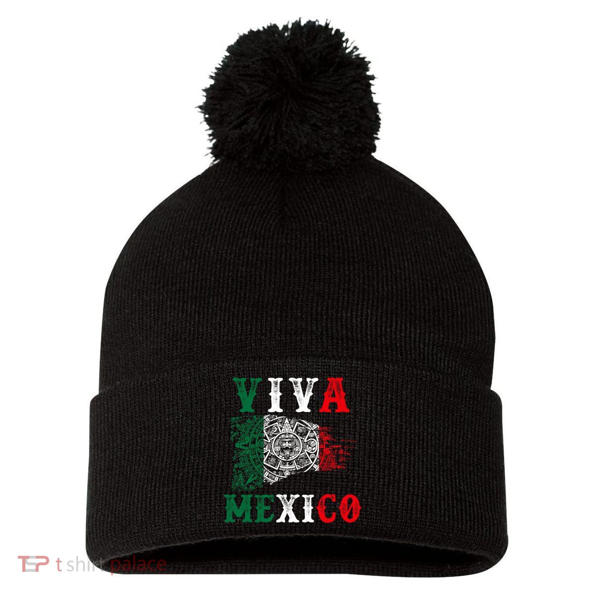 Viva Mexico Mexican Independence Day Pom Pom 12in Knit Beanie