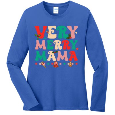 Very Merry Mama Christmas Happy Holiday Noel Tree Family  Ladies Long Sleeve Shirt