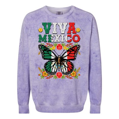 Viva Mexico Mexican Independence Day Butterfly Colorblast Crewneck Sweatshirt