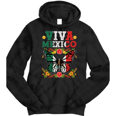 Viva Mexico Mexican Independence Day Butterfly Tie Dye Hoodie