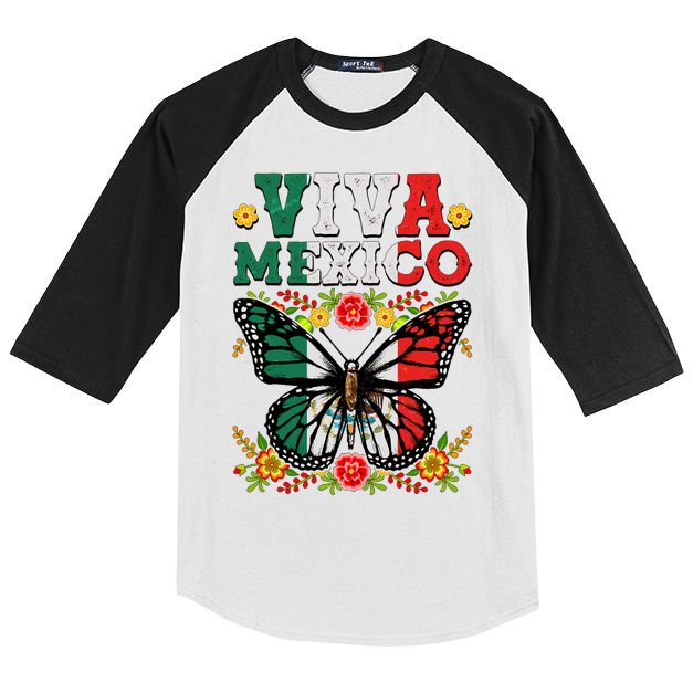 Viva Mexico Mexican Independence Day Butterfly Kids Colorblock Raglan Jersey