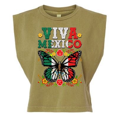 Viva Mexico Mexican Independence Day Butterfly Garment-Dyed Women's Muscle Tee